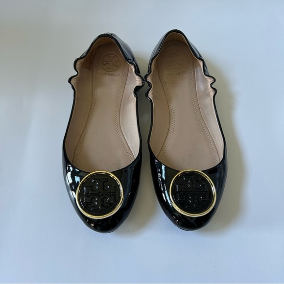 Tory Burch Twiggie Black Patent Leather Slip On Ballet Flats, Size 7.5 - Picture 1 of 11